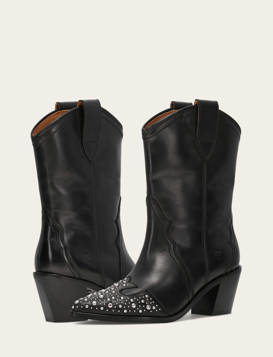 Frye Women's Black Sara Wingtip Stud Boot Black