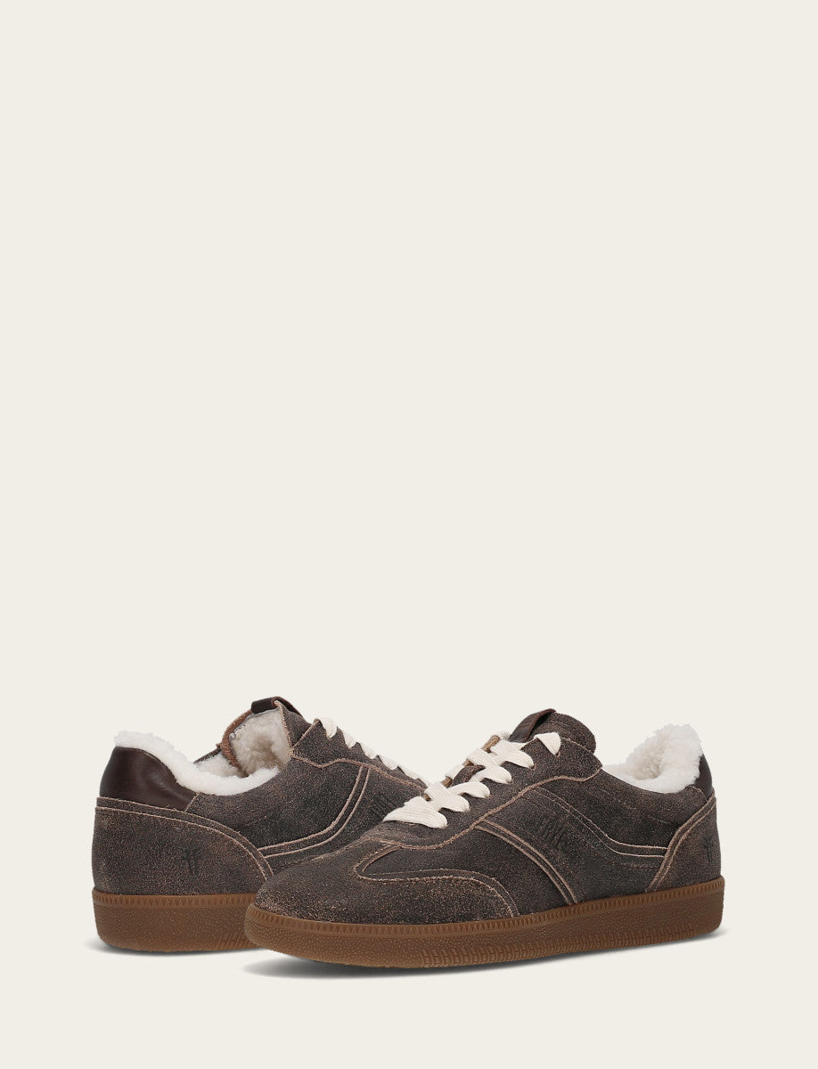 Frye Women's Dark Truffle Milly Low Lace Shearling Sneaker Dark Truffle