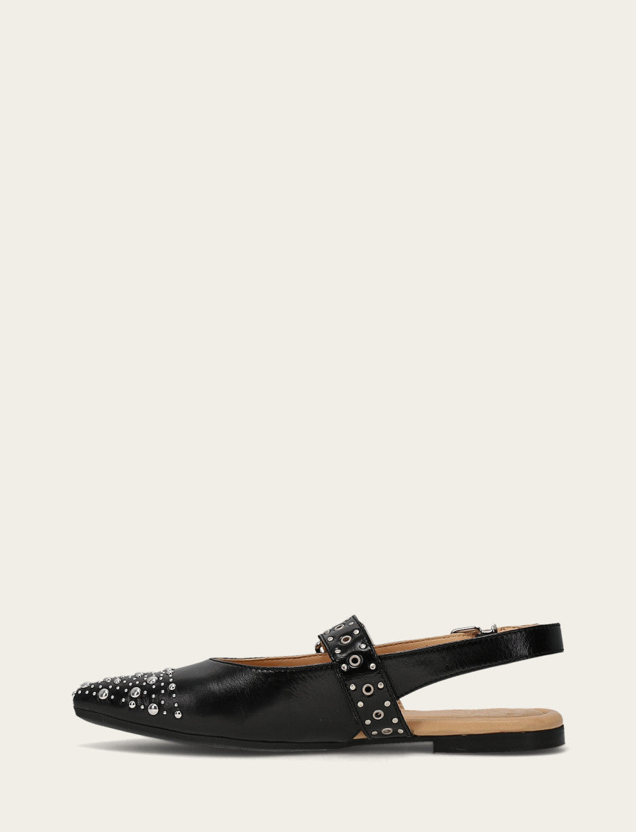 Frye Women's Black Heather Slingback Studded Shoe Black