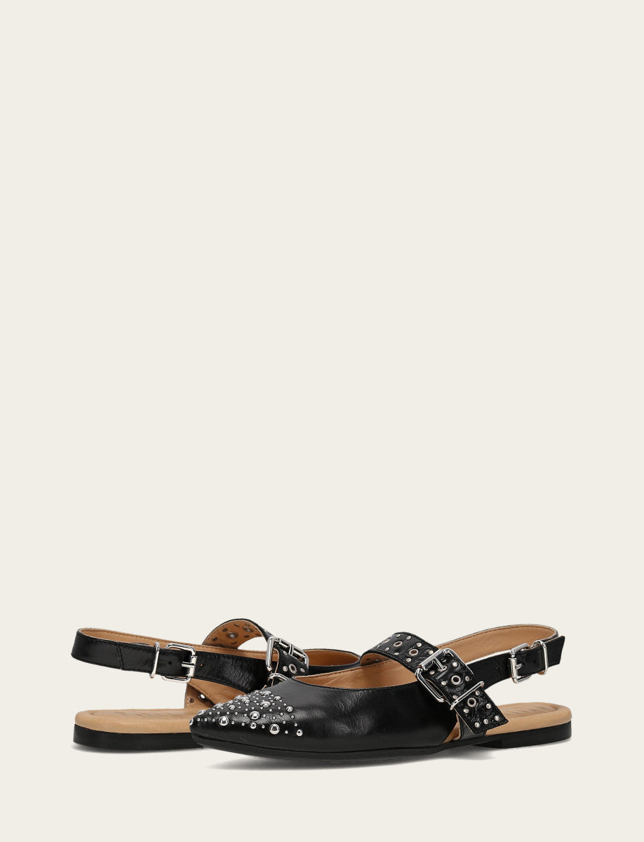 Frye Women's Black Heather Slingback Studded Shoe Black