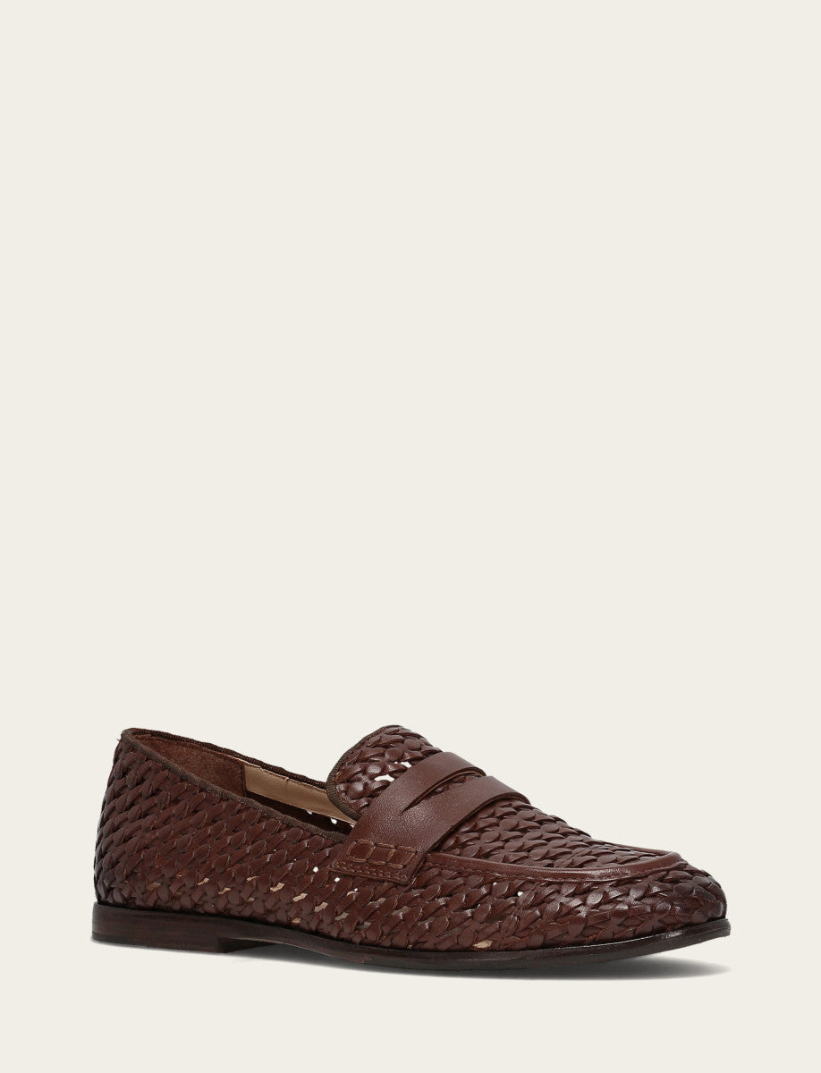 Frye Faith Woven Loafer Dark Brown