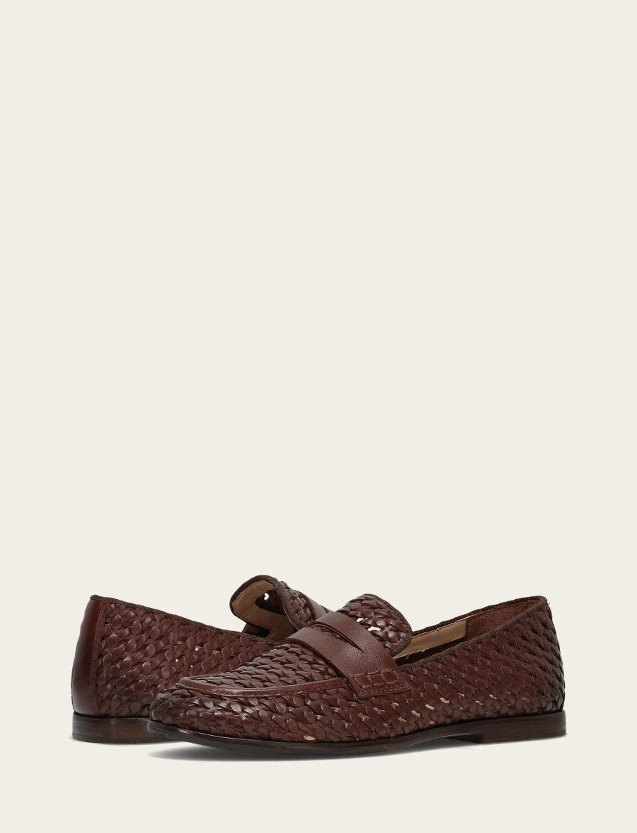 Frye Faith Woven Loafer Dark Brown