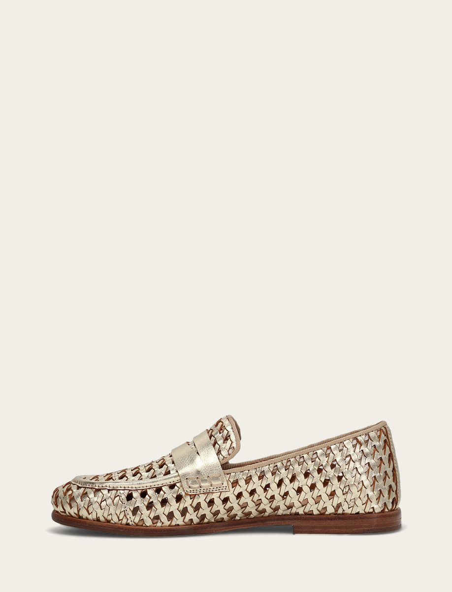 Frye Faith Woven Loafer Gold
