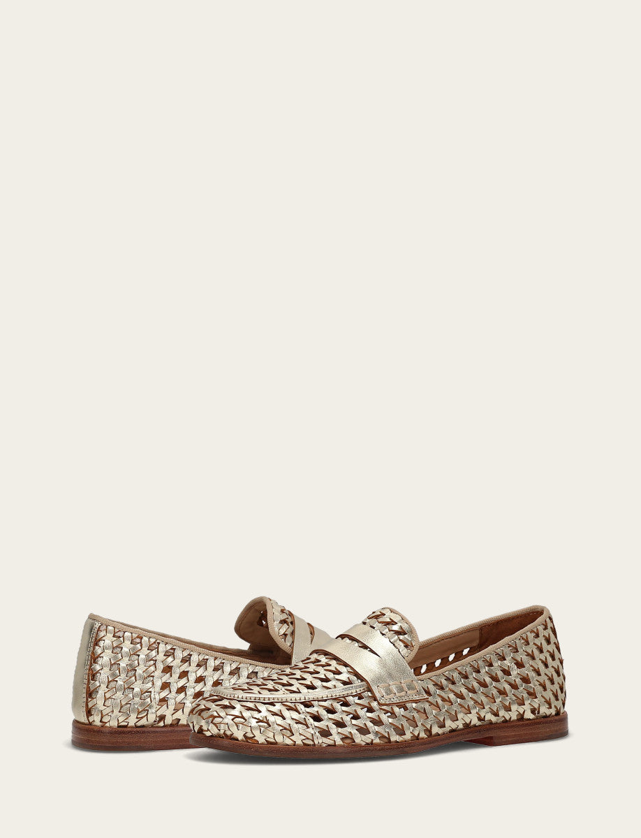 Frye Faith Woven Loafer Gold