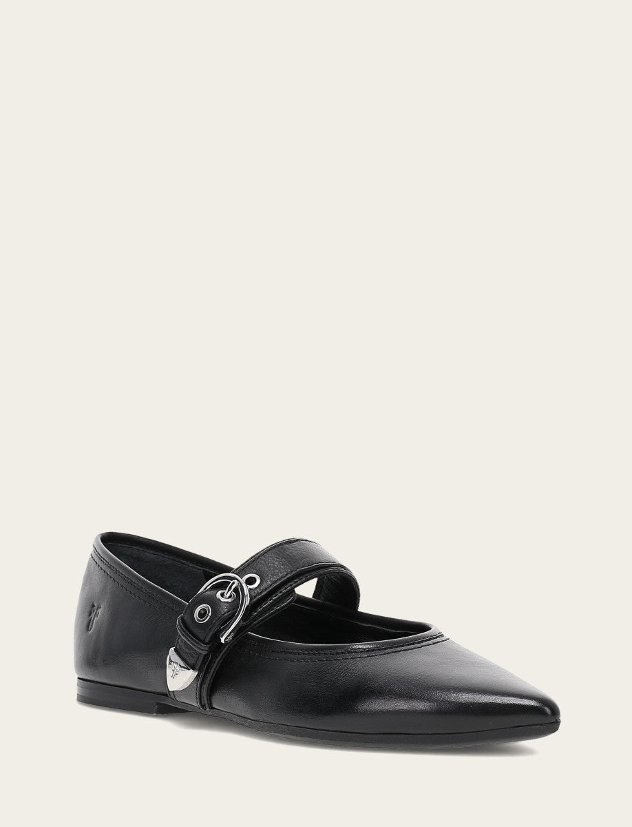 Frye Women's Black Heather Buckle Mary Jane Flats Black