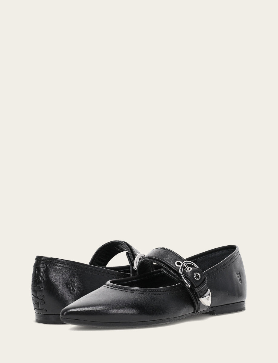 Frye Women's Black Heather Buckle Mary Jane Flats Black