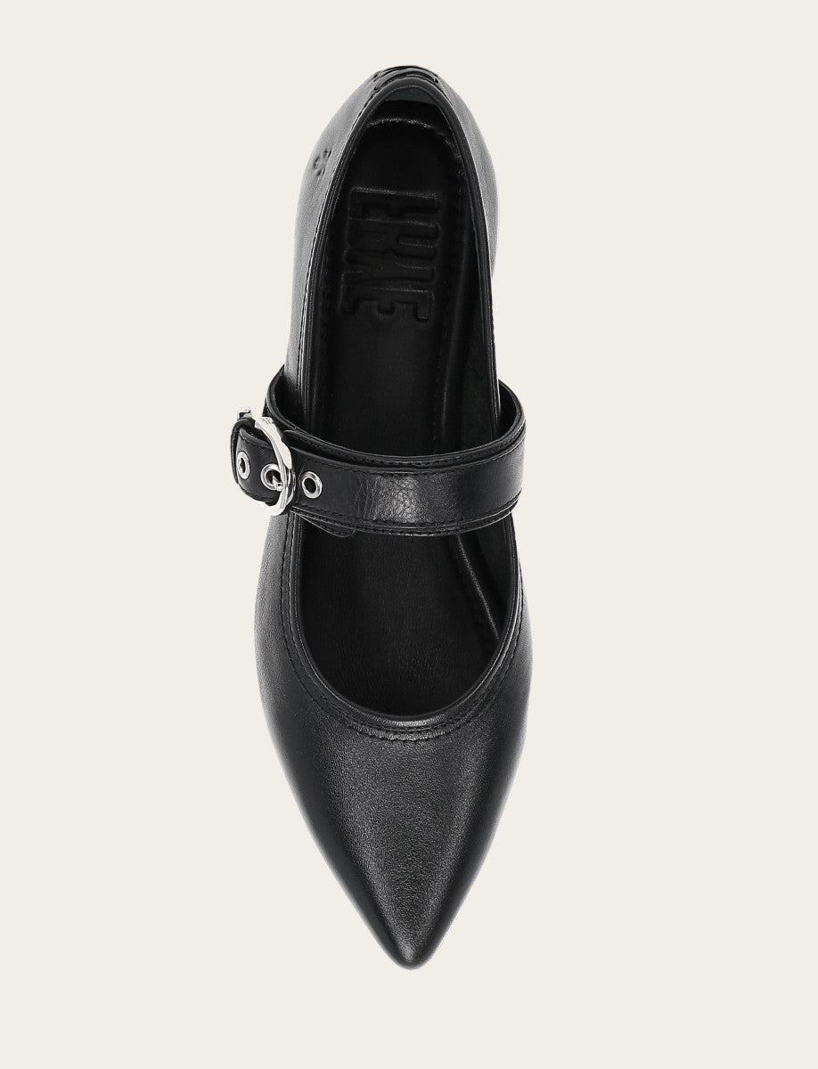 Frye Women's Black Heather Buckle Mary Jane Flats Black