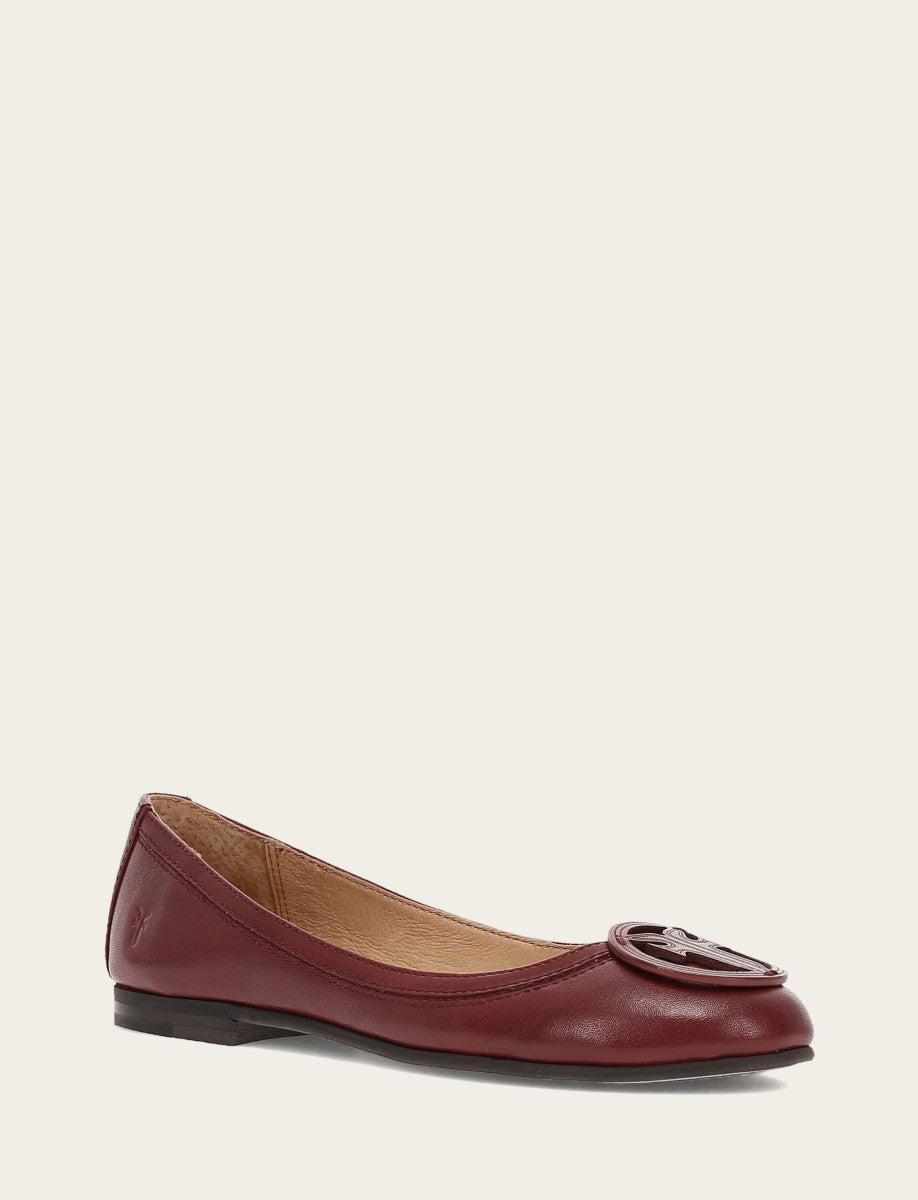 Frye Women's Cranberry Carson Logo Ballet Shoe Cranberry
