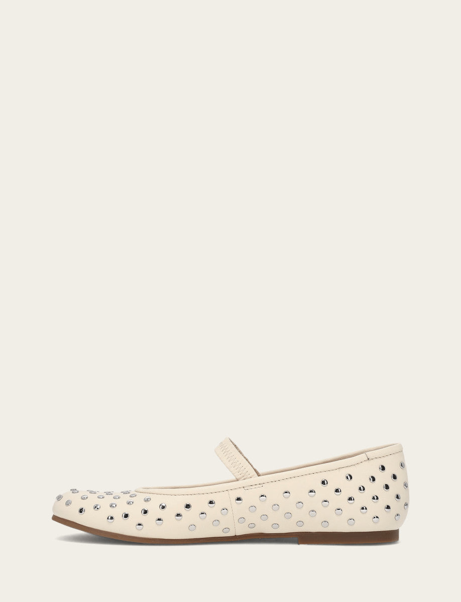 Frye Women's Ecru Emma Studded Mary Jane Shoe Ecru