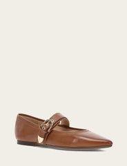 Frye Women's Dark Latte Heather Buckle Mary Jane Flats Dark Latte