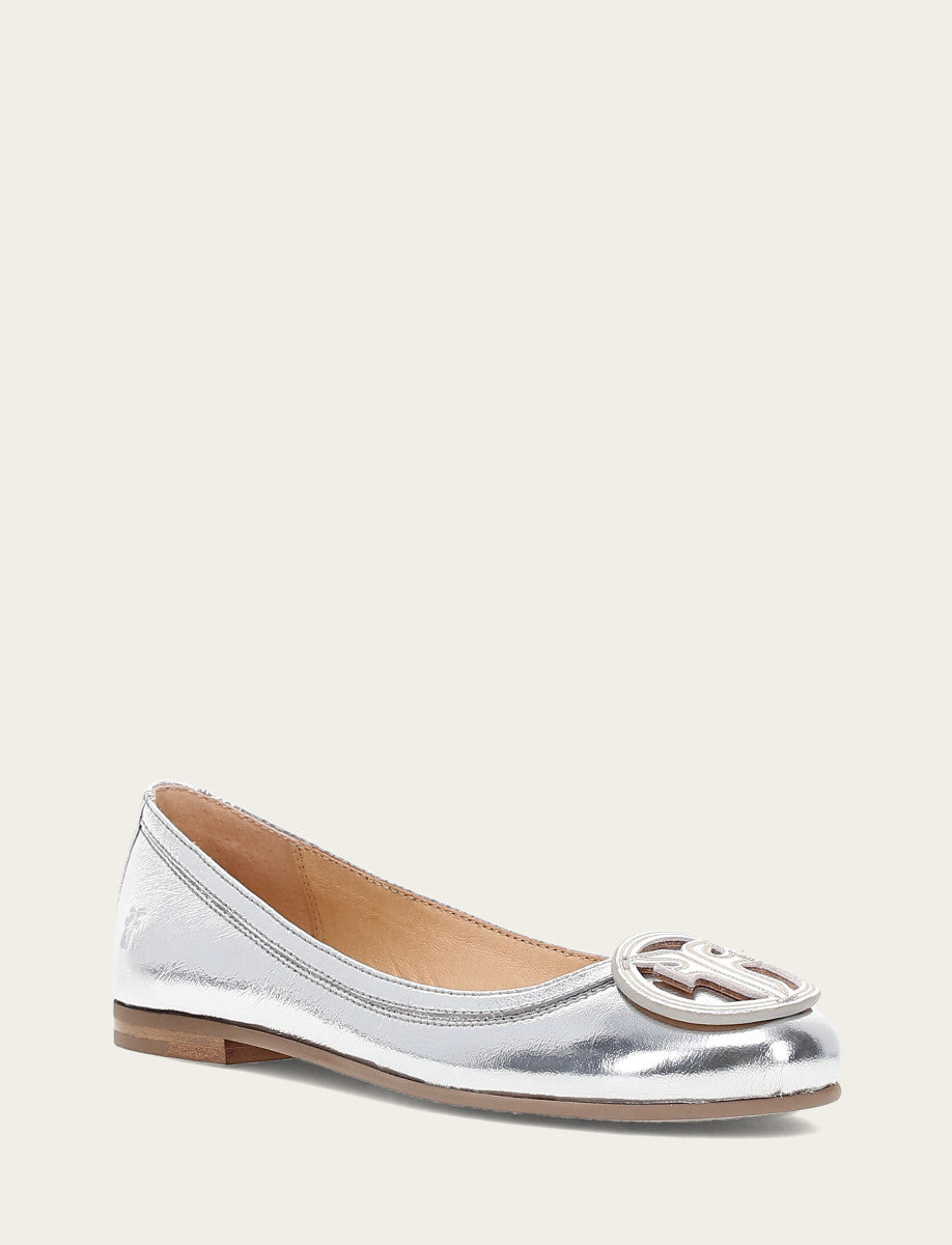 Frye Women's Silver Carson Logo Ballet Flats Silver