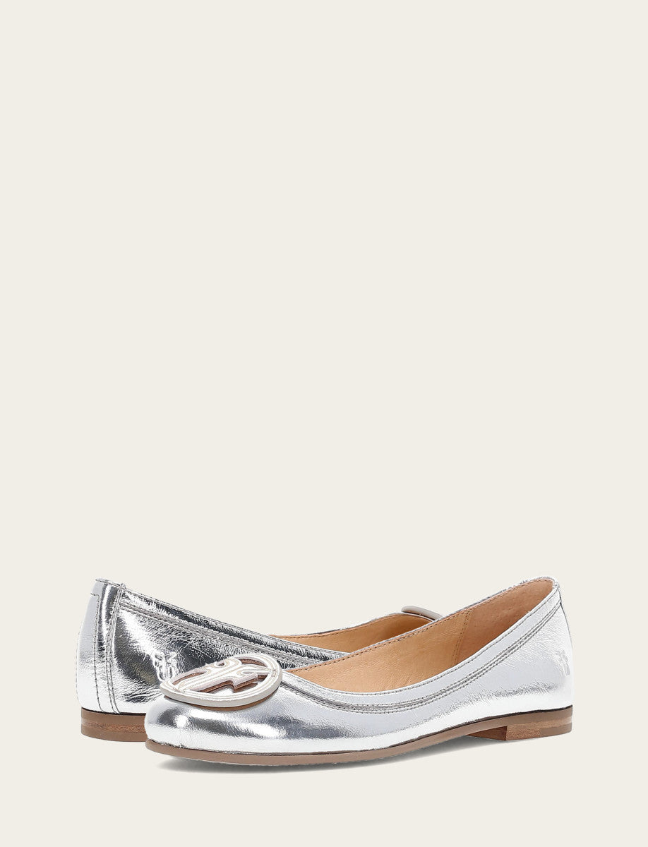 Frye Women's Silver Carson Logo Ballet Flats Silver