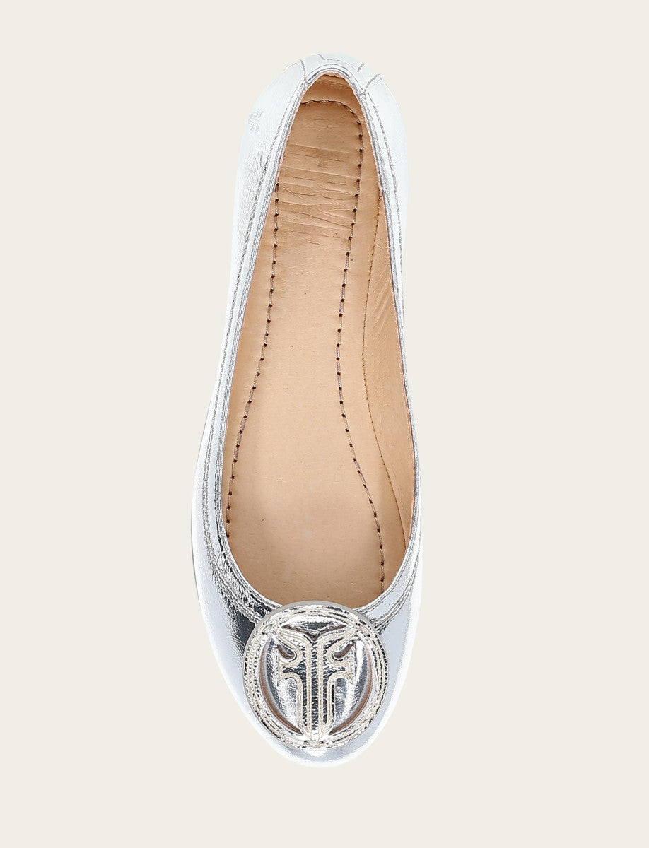 Frye Women's Silver Carson Logo Ballet Flats Silver