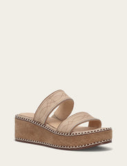 Frye Women's Almond Joy Woodstock 2 Band Platform Slide Sandals Natural/ Almond