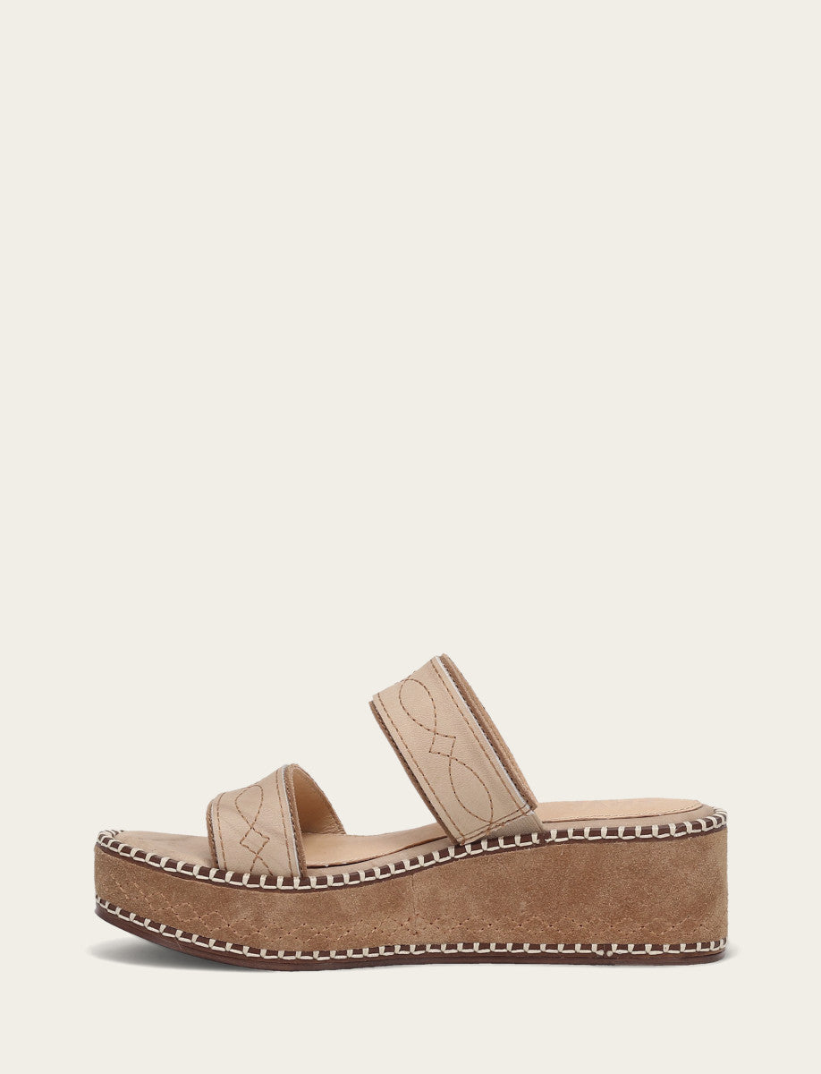 Frye Women's Almond Joy Woodstock 2 Band Platform Slide Sandals Natural/ Almond