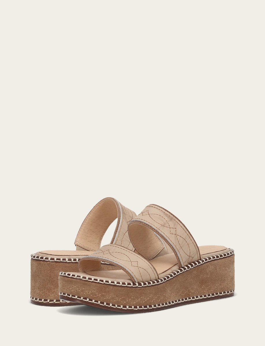 Frye Women's Almond Joy Woodstock 2 Band Platform Slide Sandals Natural/ Almond