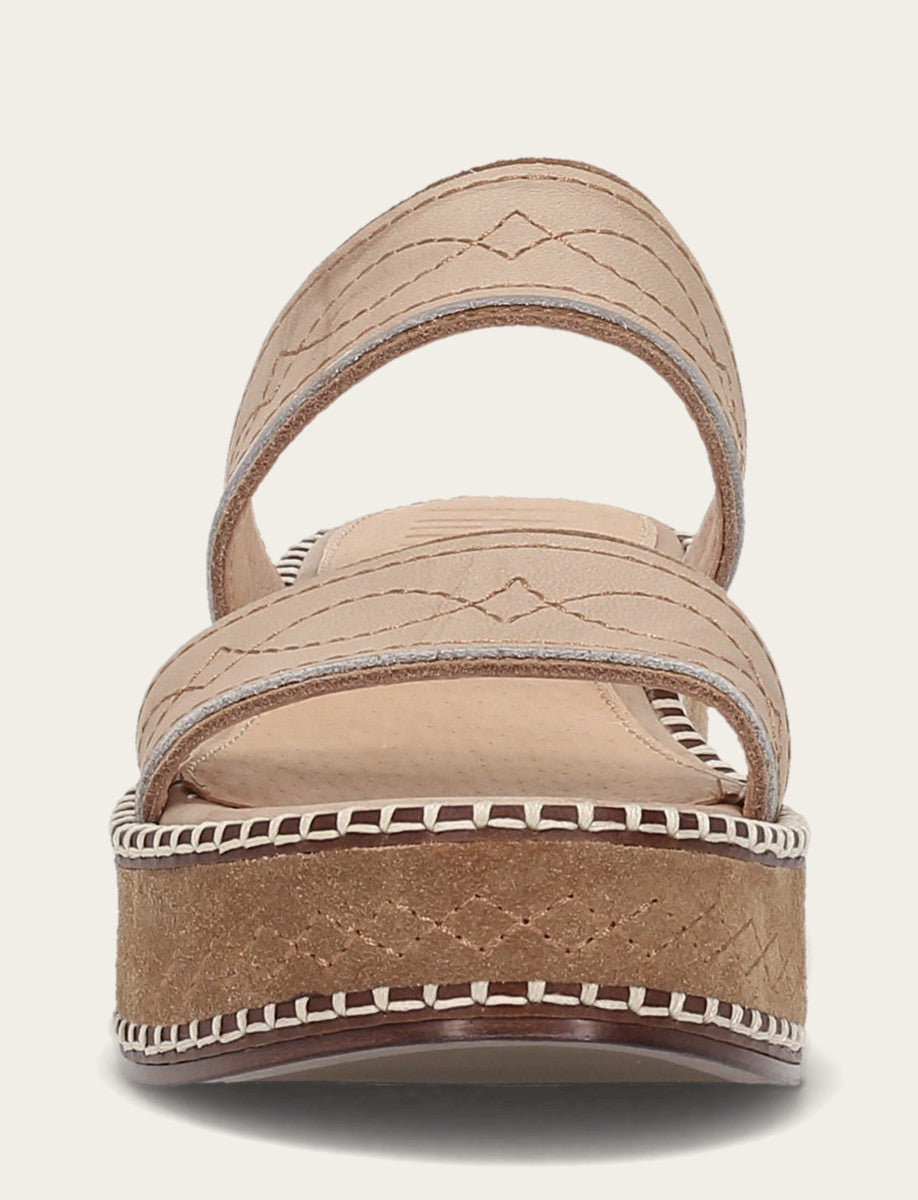 Frye Women's Almond Joy Woodstock 2 Band Platform Slide Sandals Natural/ Almond