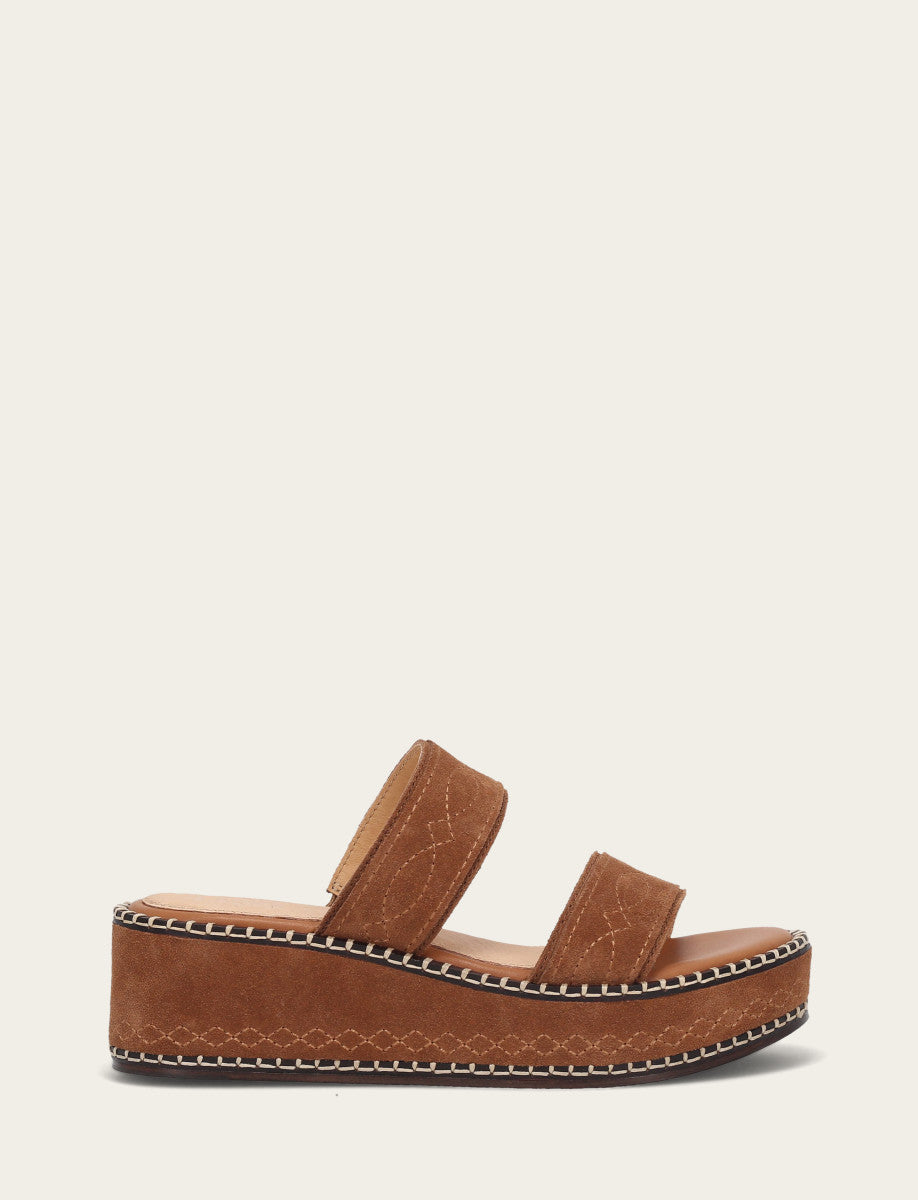 Frye Women's Bark Joy Woodstock 2 Band Platform Slide Sandals Bark