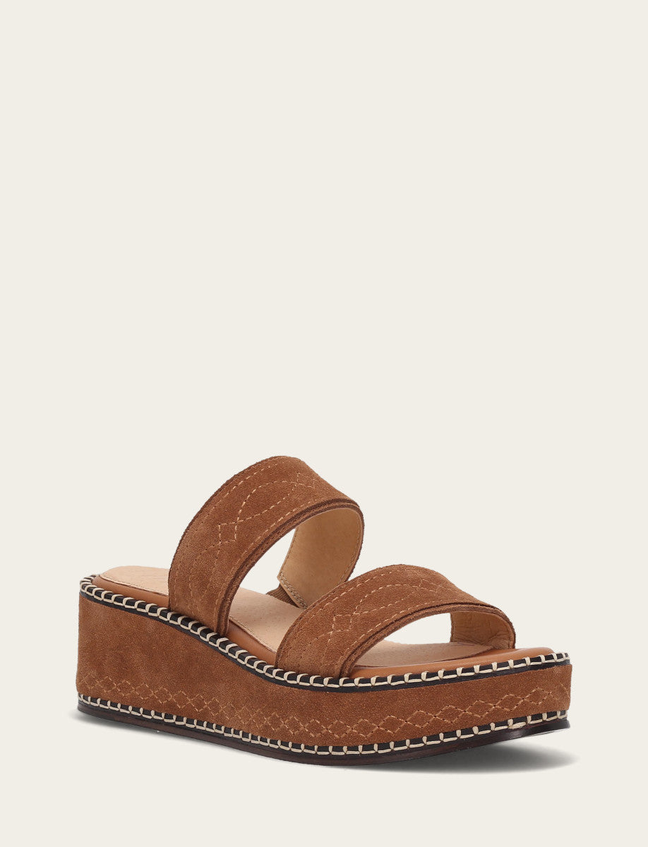 Frye Women's Bark Joy Woodstock 2 Band Platform Slide Sandals Bark