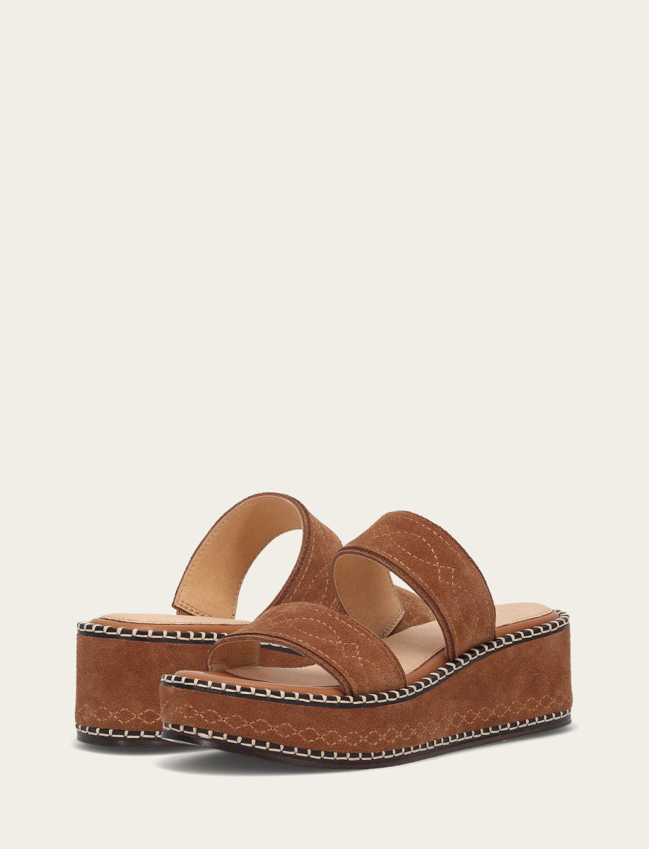 Frye Women's Bark Joy Woodstock 2 Band Platform Slide Sandals Bark