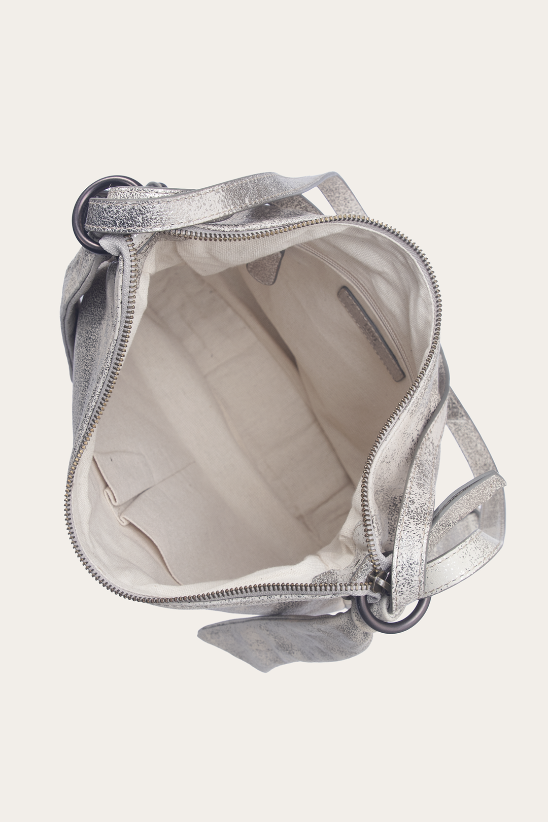 Frye Women's Nora Backpack Hobo Handbag Cream Metallic