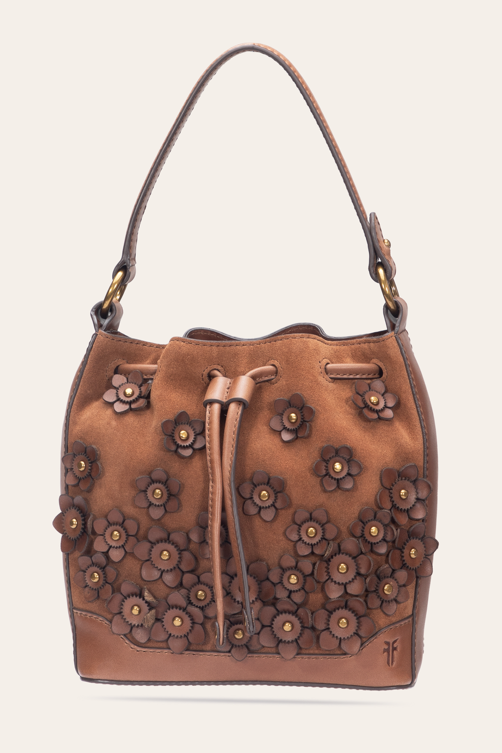 Frye Cognac Melissa Floral Convertible Bucket Cognac