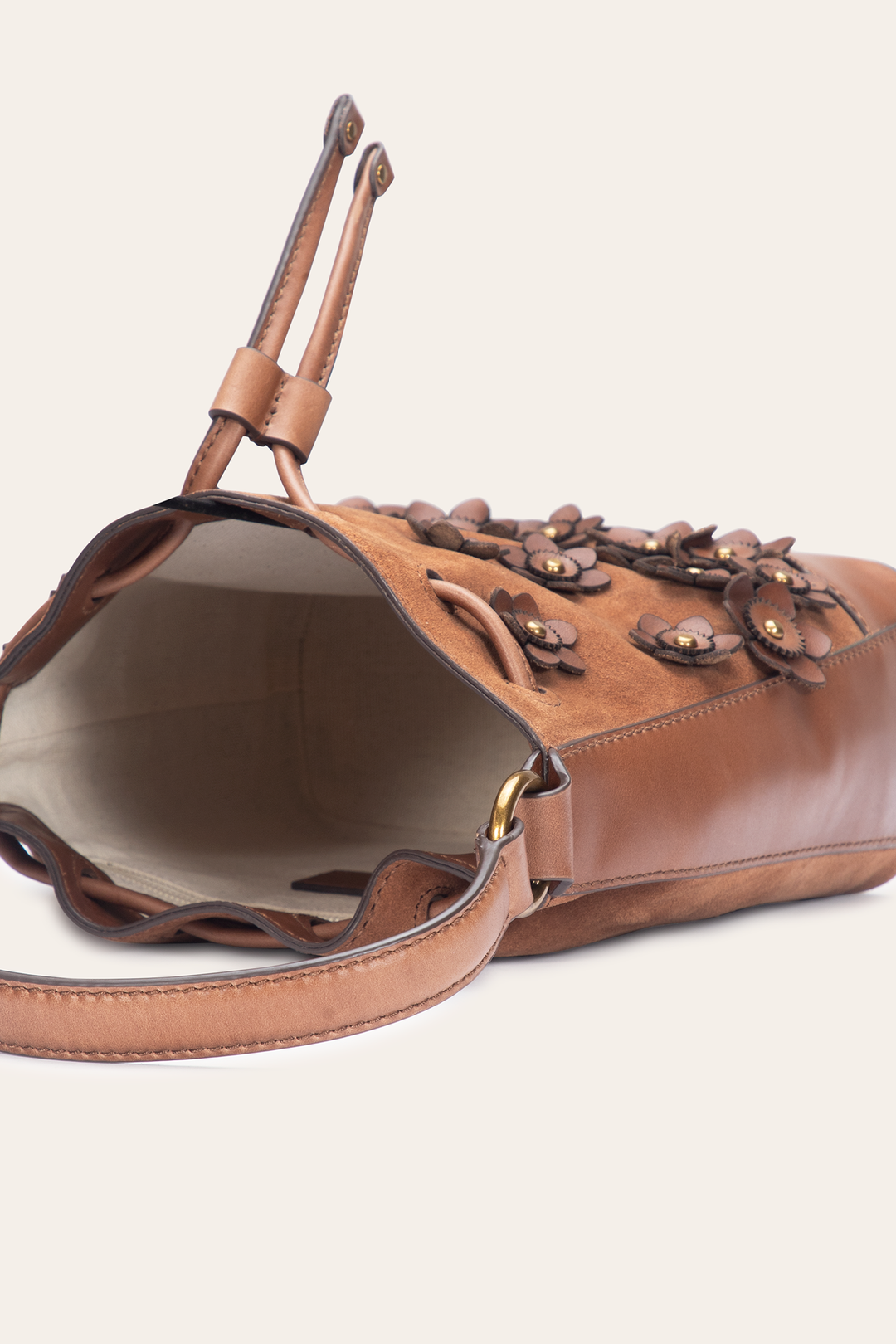 Frye Cognac Melissa Floral Convertible Bucket Cognac