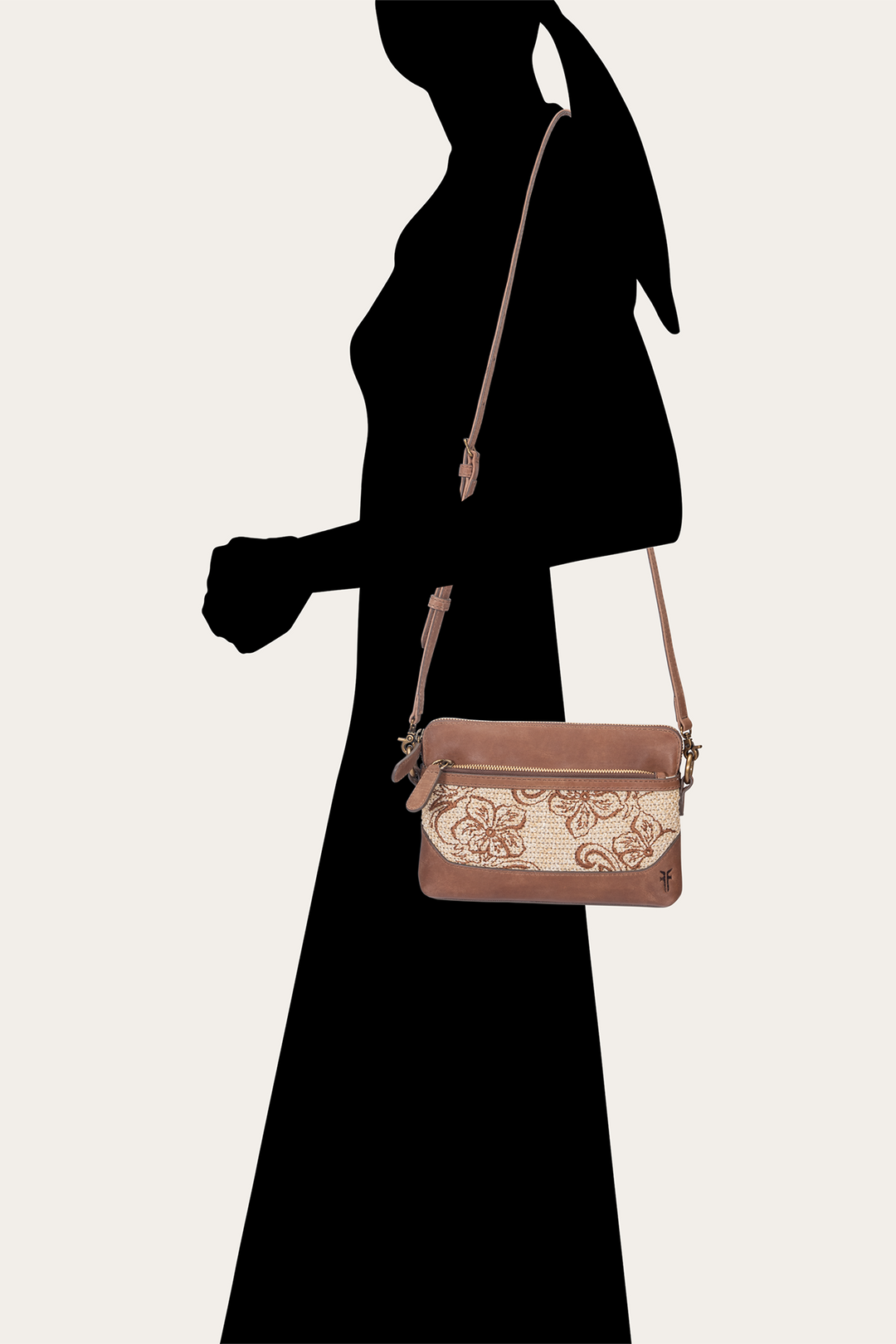 Frye Women's Floral Crossbody Wristlet Wallet Cognac