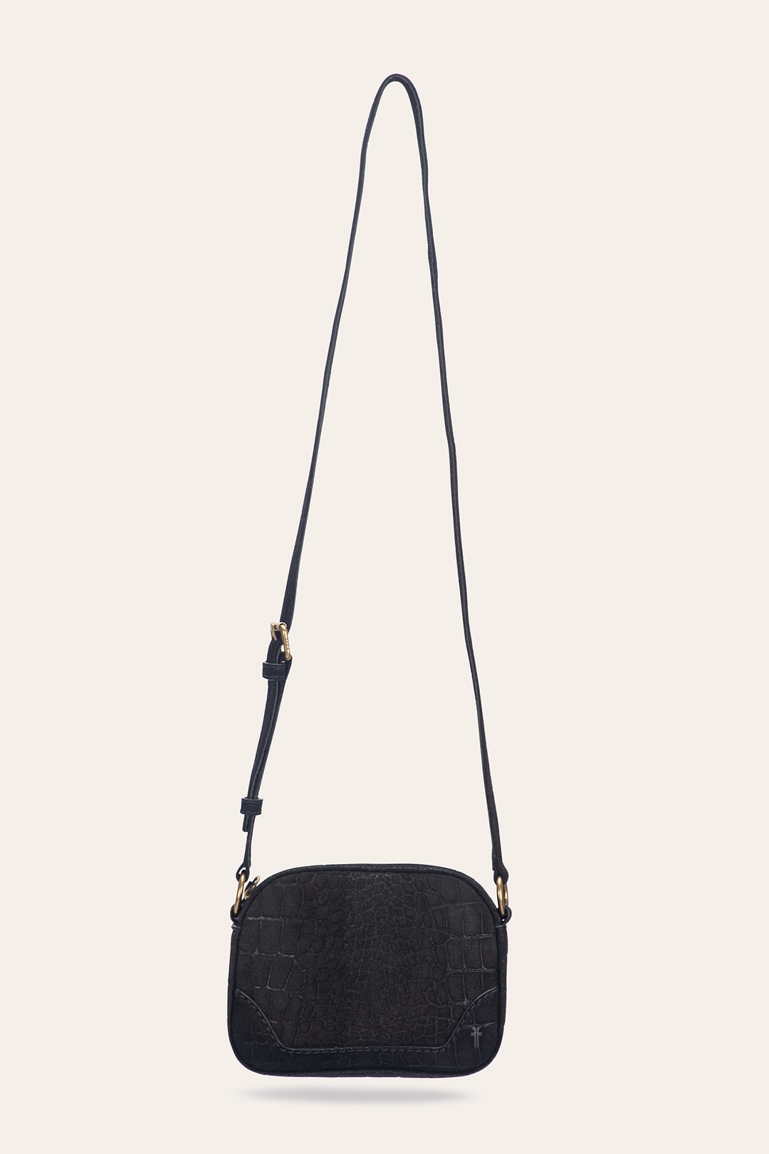 Frye Melissa Black Sueded Croco Camera Black