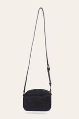 Frye Melissa Black Sueded Croco Camera Black