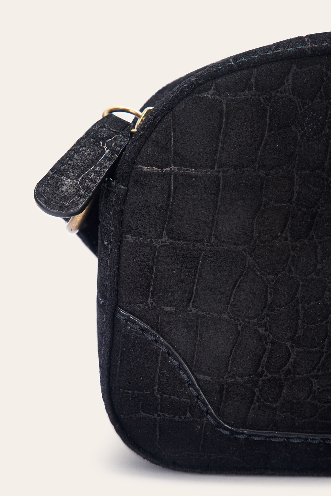Frye Melissa Black Sueded Croco Camera Black