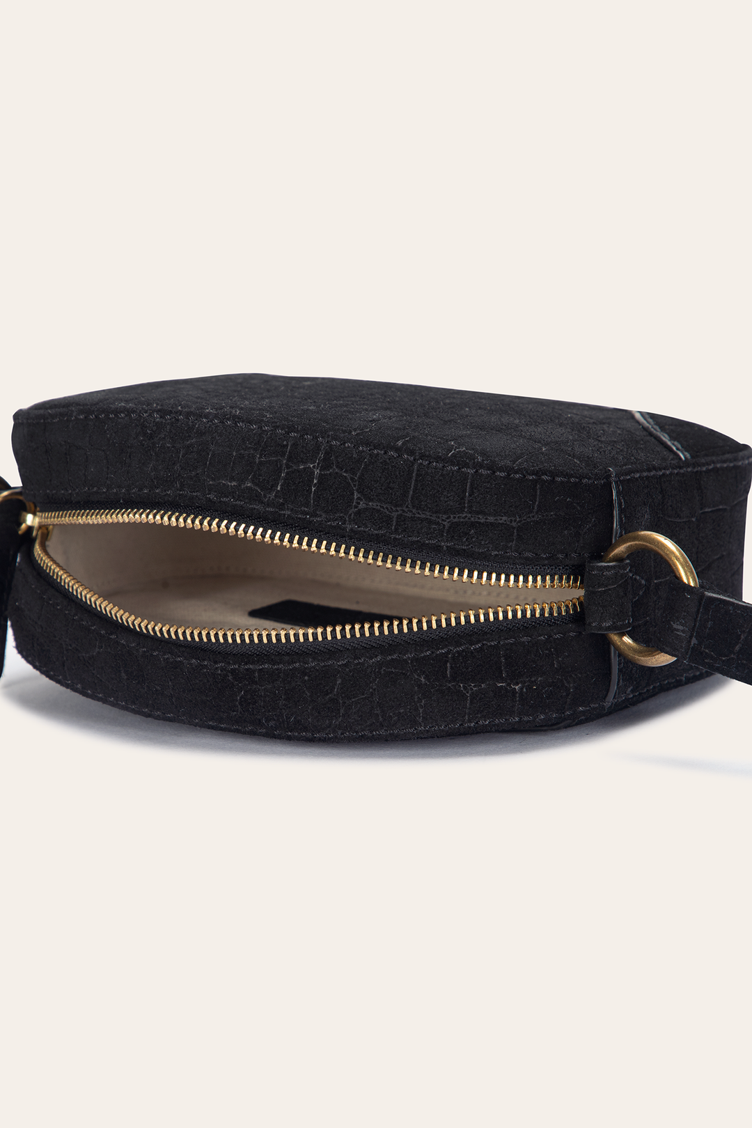 Frye Melissa Black Sueded Croco Camera Black