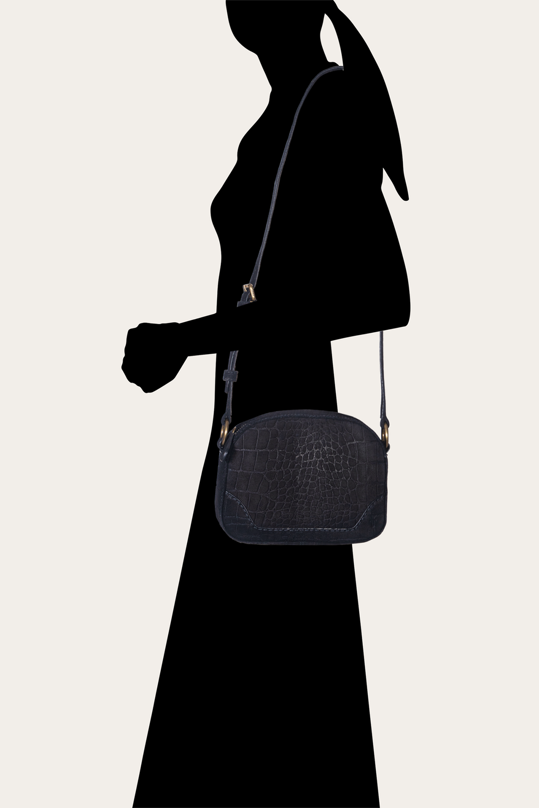 Frye Melissa Black Sueded Croco Camera Black