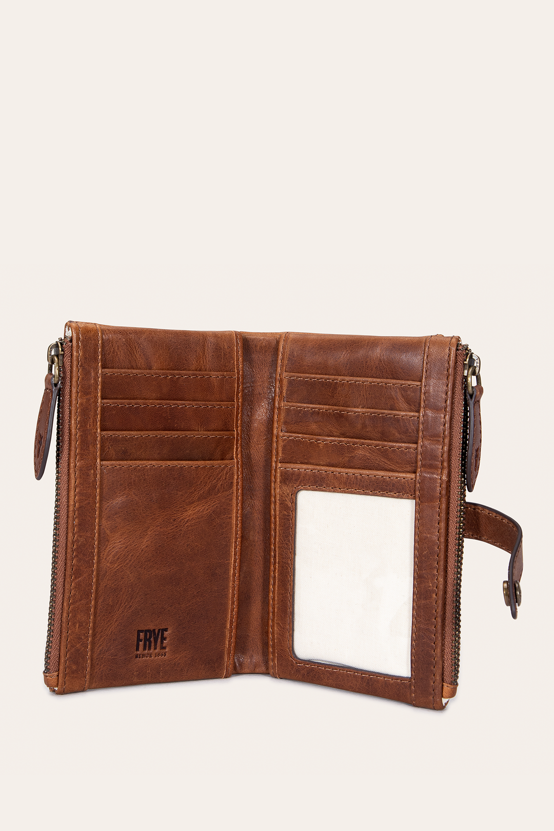 Frye Melissa Cognac Double Zip Wallet Cognac