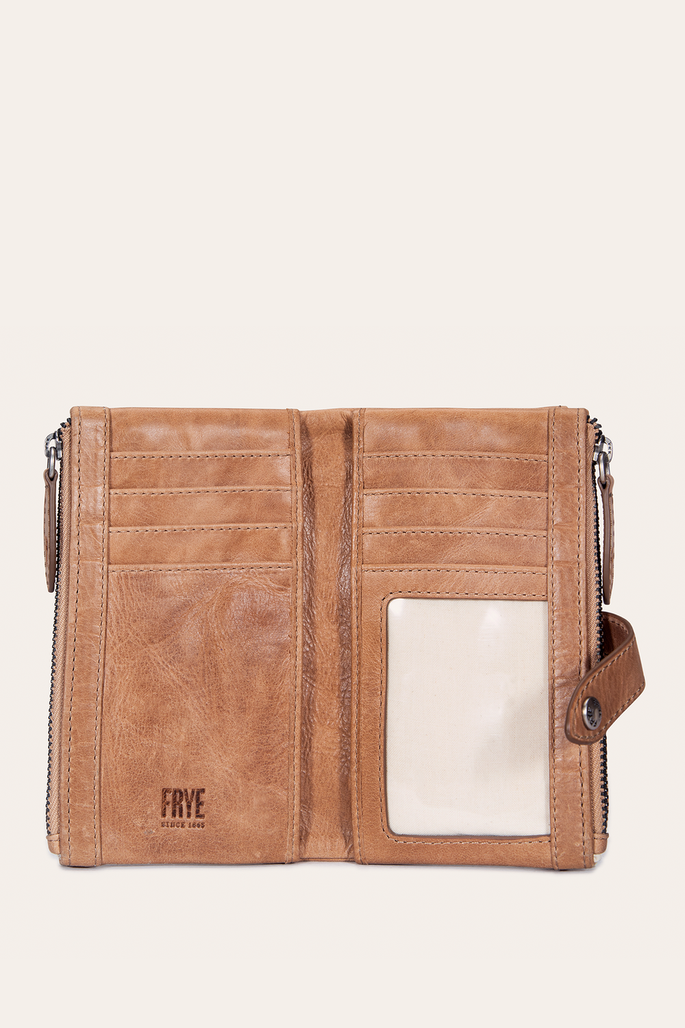 Frye Melissa Beige Double Zip Wallet Beige