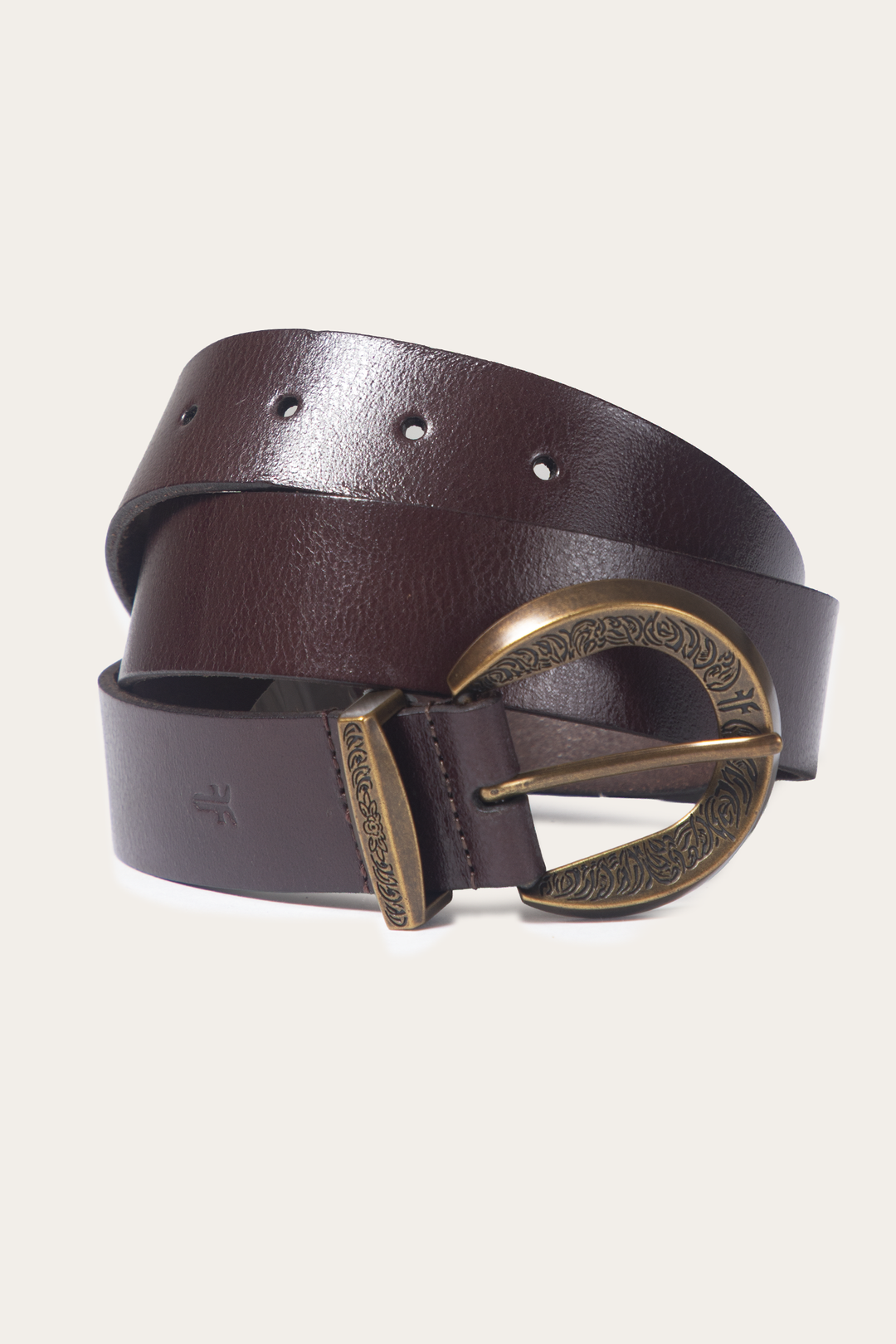 Frye Brown 35mm Engraved Buckle Belt Brown