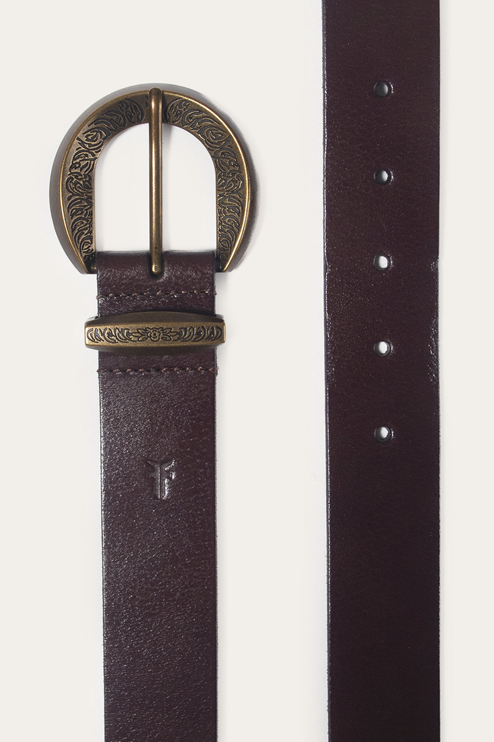Frye Brown 35mm Engraved Buckle Belt Brown