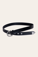Frye Women’s Black Snake 25mm Horseshoe Buckle Belt With Python Black Snake