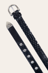 Frye Women’s Black Snake 25mm Horseshoe Buckle Belt With Python Black Snake