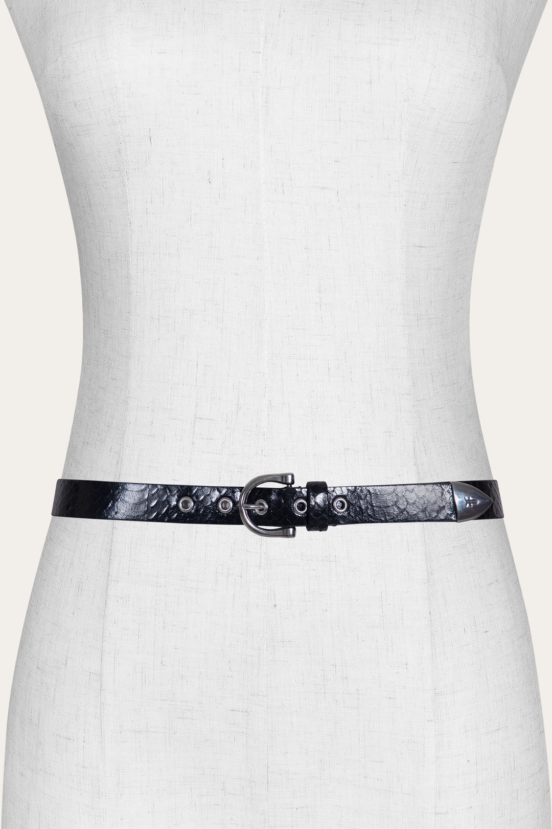 Frye Women’s Black Snake 25mm Horseshoe Buckle Belt With Python Black Snake