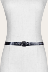 Frye Women’s Black Snake 25mm Horseshoe Buckle Belt With Python Black Snake