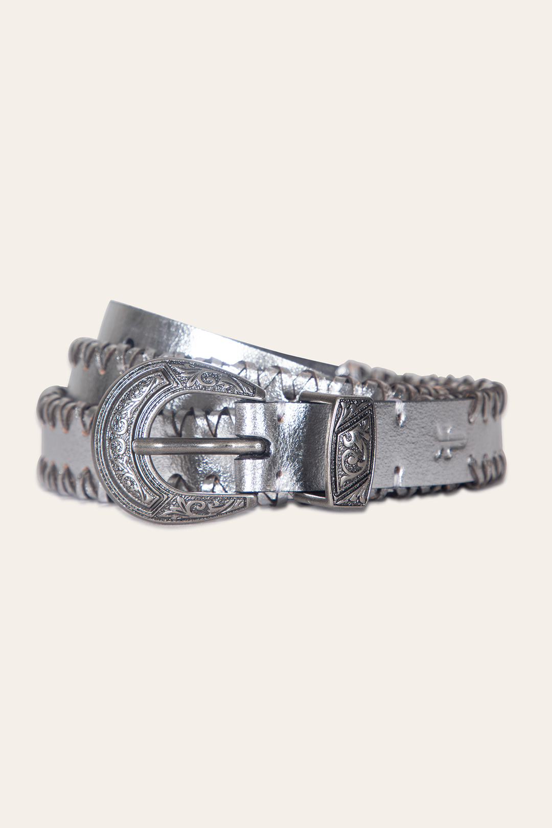 Frye 20mm Silver Leather Belt With 3-Piece Buckle Set Silver