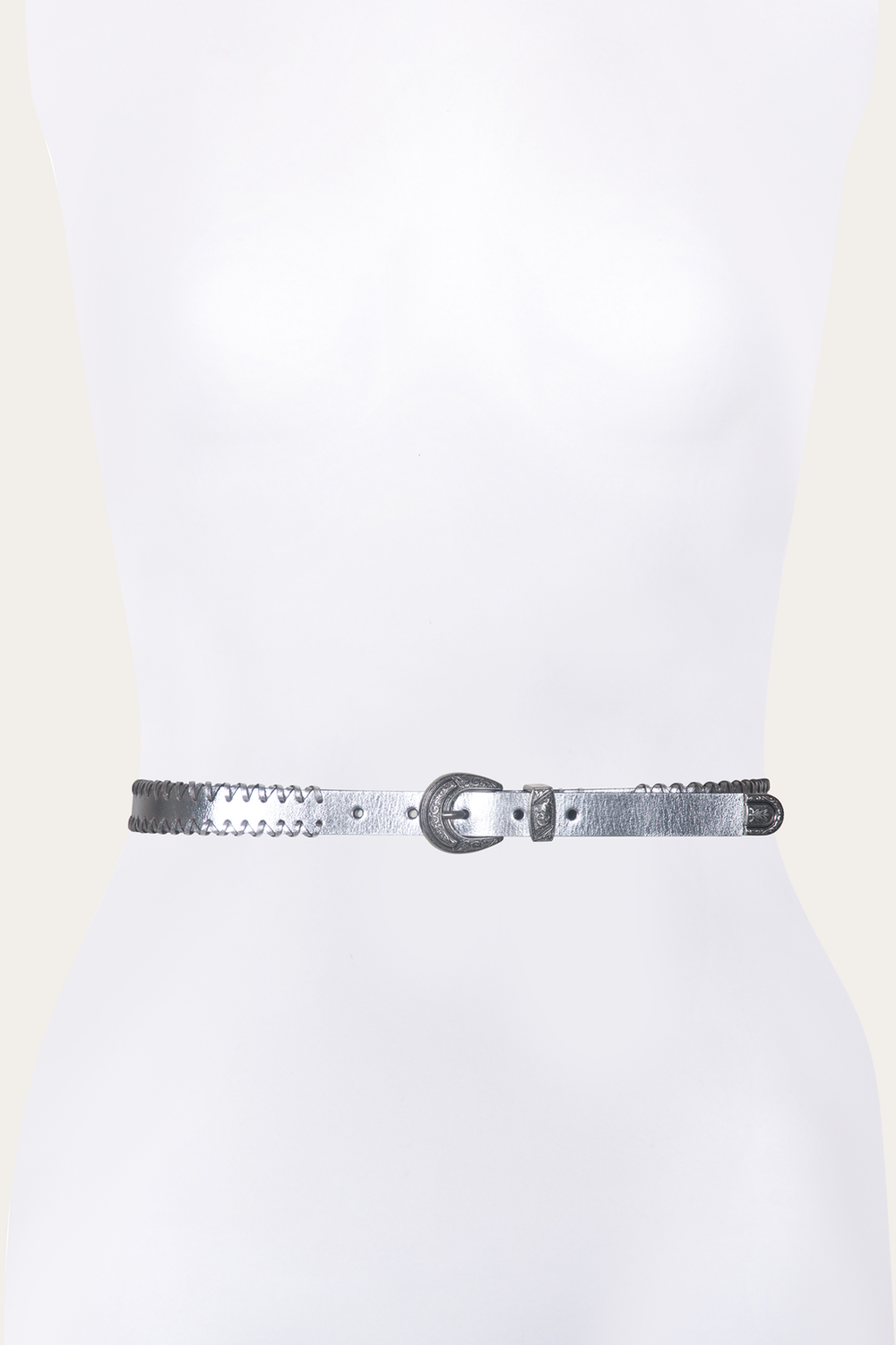 Frye 20mm Silver Leather Belt With 3-Piece Buckle Set Silver