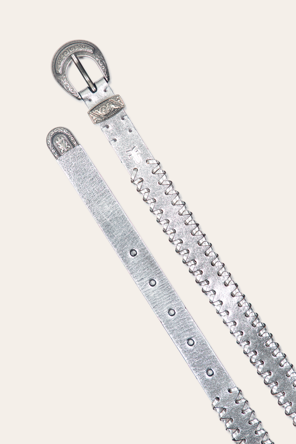 Frye 20mm Silver Leather Belt With 3-Piece Buckle Set Silver
