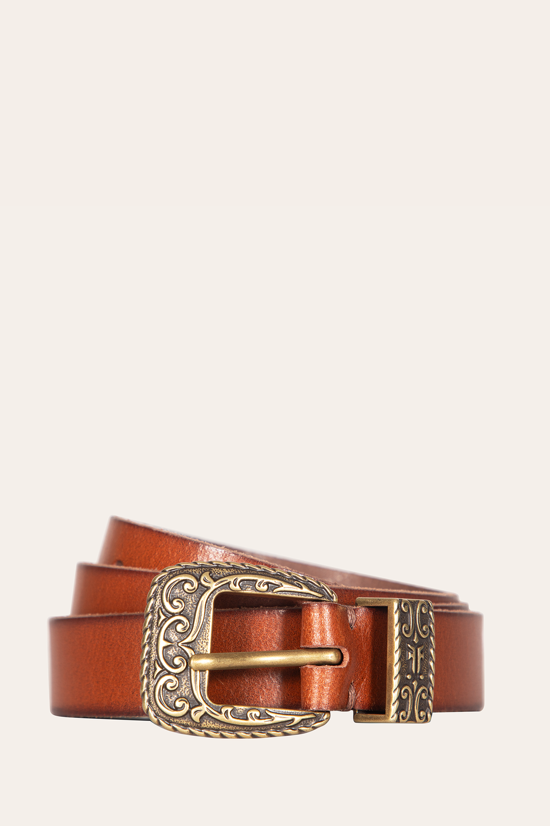 Frye 25mm Tan Logo Western Belt Tan