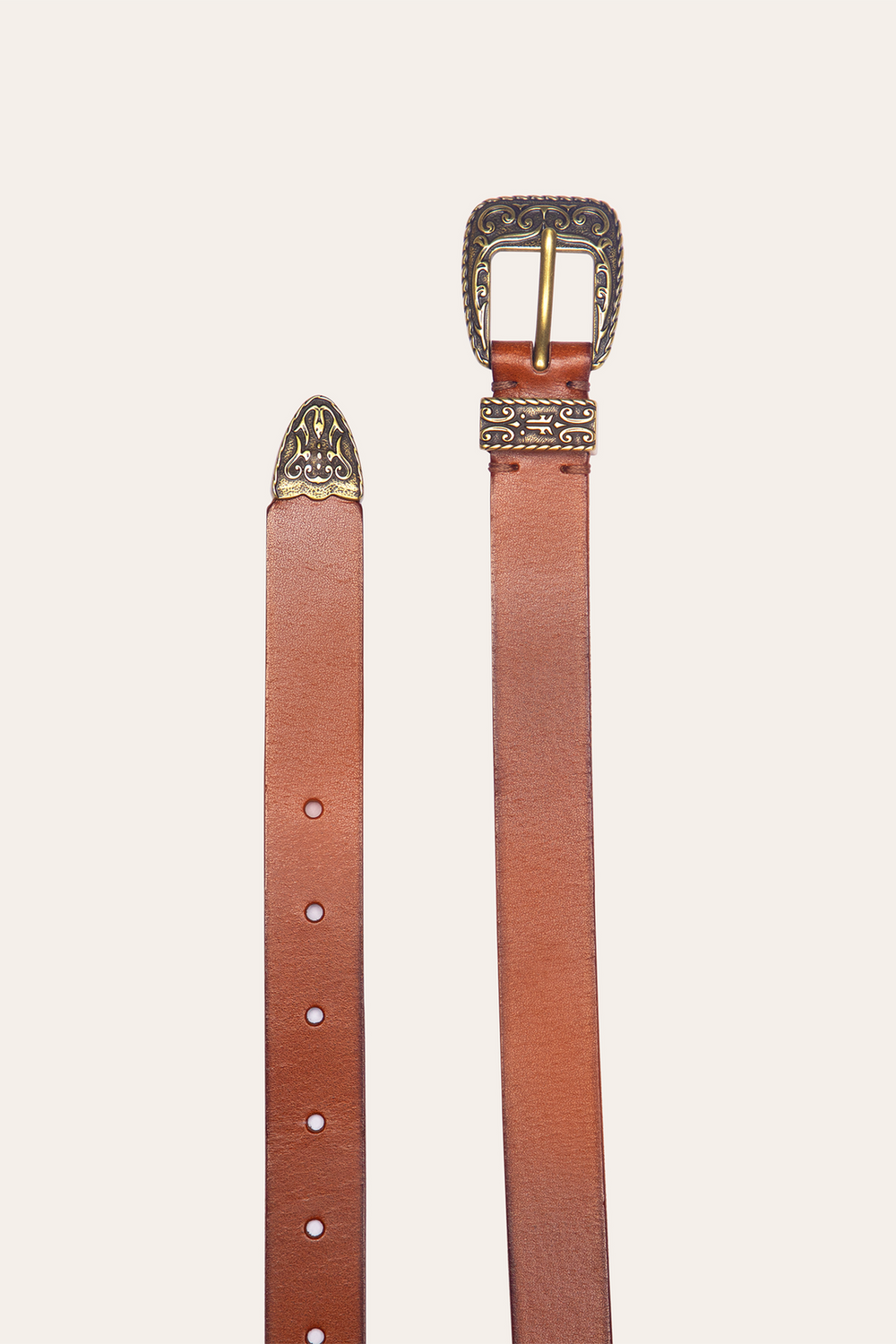 Frye 25mm Tan Logo Western Belt Tan