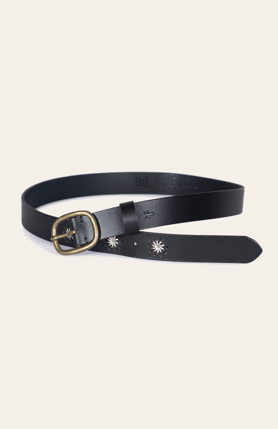 Frye 30mm Black Belt With Embroidered Holes Black