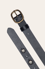 Frye 30mm Black Belt With Embroidered Holes Black