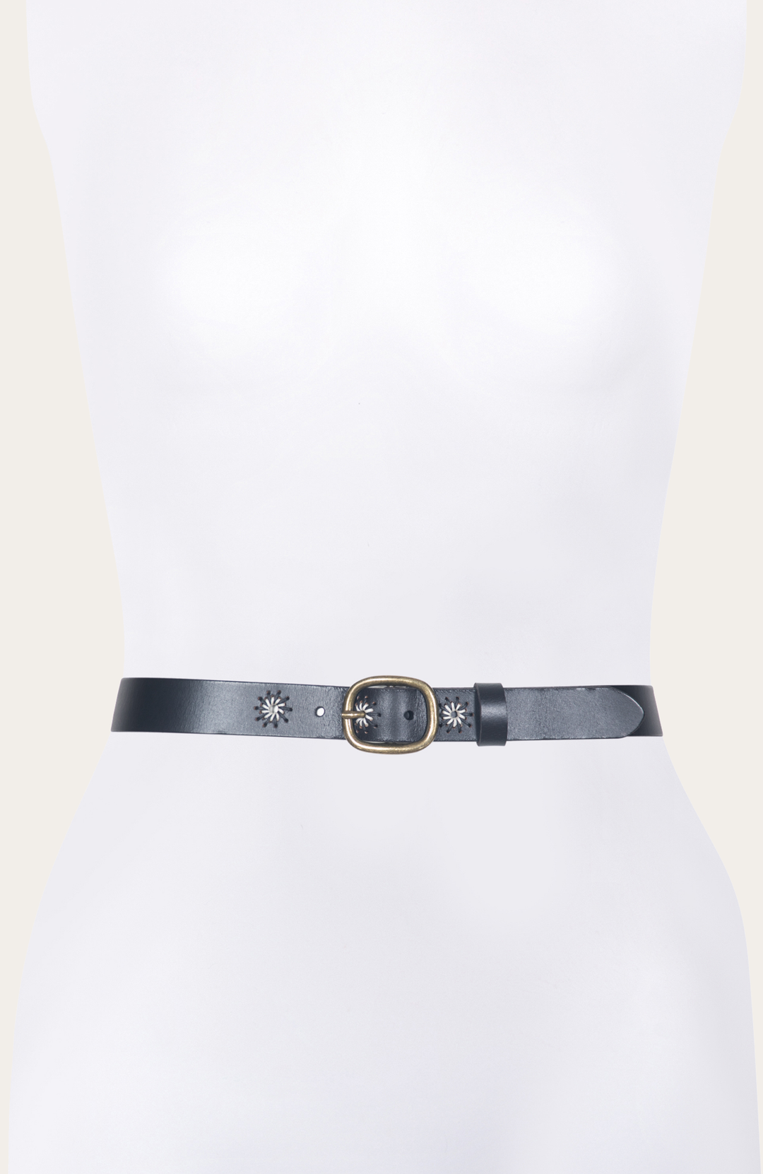 Frye 30mm Black Belt With Embroidered Holes Black