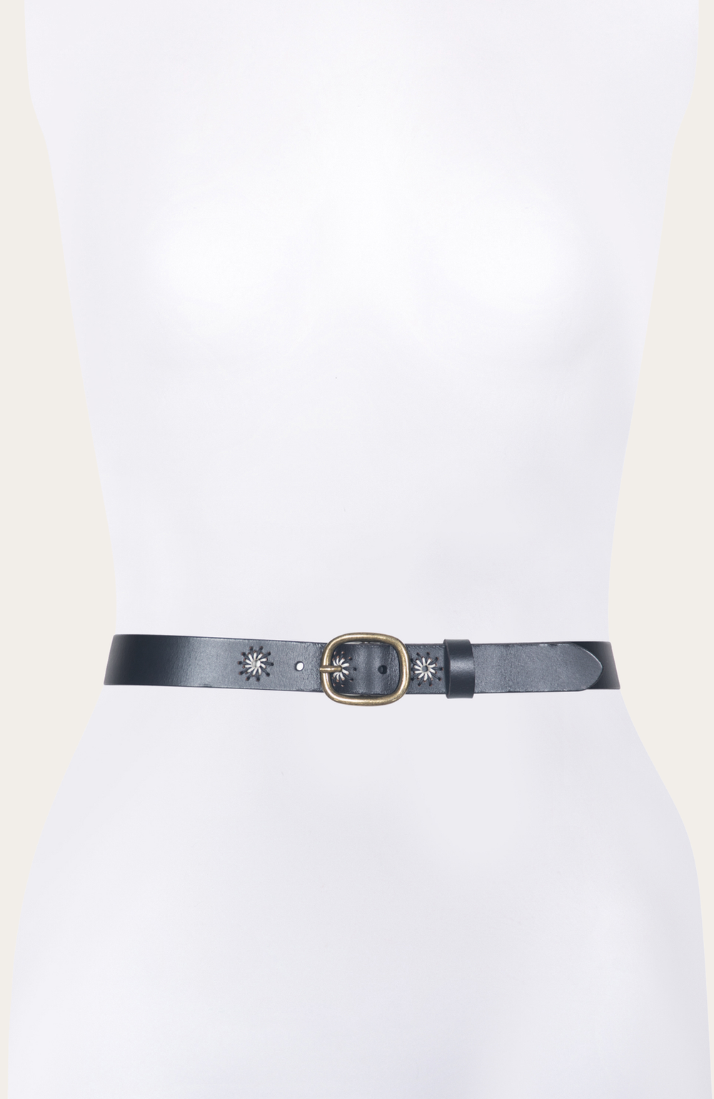 Frye 30mm Black Belt With Embroidered Holes Black